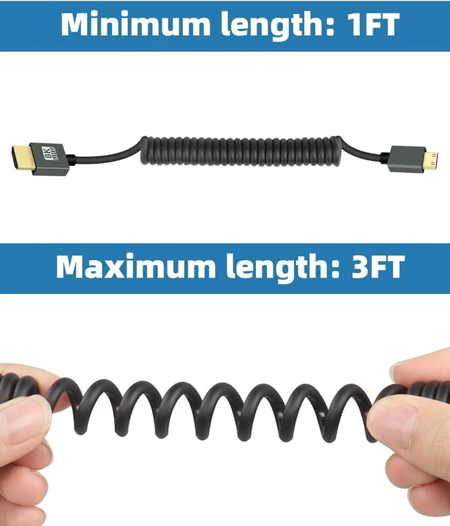 Alt view image 5 of 7 - GELRHONR Mini HDTV to HDTV Coiled Cable, Ultra Thin Mini Cable 2.1 Version High Speed 48Gbps, Support 8K@60Hz 3D,for DSLR Camera Camcorder, Laptop (Straight)