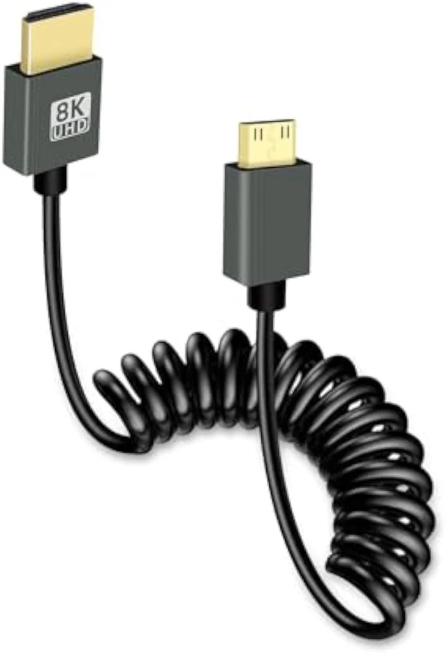 Alt view image 7 of 7 - GELRHONR Mini HDTV to HDTV Coiled Cable, Ultra Thin Mini Cable 2.1 Version High Speed 48Gbps, Support 8K@60Hz 3D,for DSLR Camera Camcorder, Laptop (Straight)