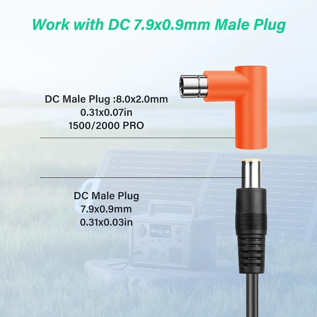 Alt view image 4 of 7 - SinLoon 2 Pcs DC7909 to DC8020 Adapter, 90 Degree DC7909 Female to DC8020 Male Connector Adapter,for 100W 150W 180W 200W Solar Panel, Compatible with Solar Power Station(Orange)