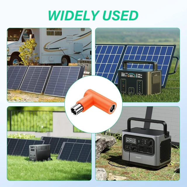 Alt view image 6 of 7 - SinLoon 2 Pcs DC7909 to DC8020 Adapter, 90 Degree DC7909 Female to DC8020 Male Connector Adapter,for 100W 150W 180W 200W Solar Panel, Compatible with Solar Power Station(Orange)
