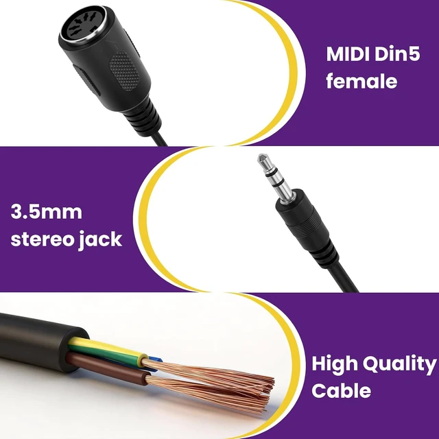 Alt view image 4 of 7 - 4Pcs Type-A MIDI to 3.5mm Adapter, 9" & 18" 5-Pin DIN MIDI Cables