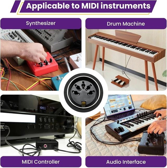 Alt view image 7 of 7 - 4Pcs Type-A MIDI to 3.5mm Adapter, 9" & 18" 5-Pin DIN MIDI Cables