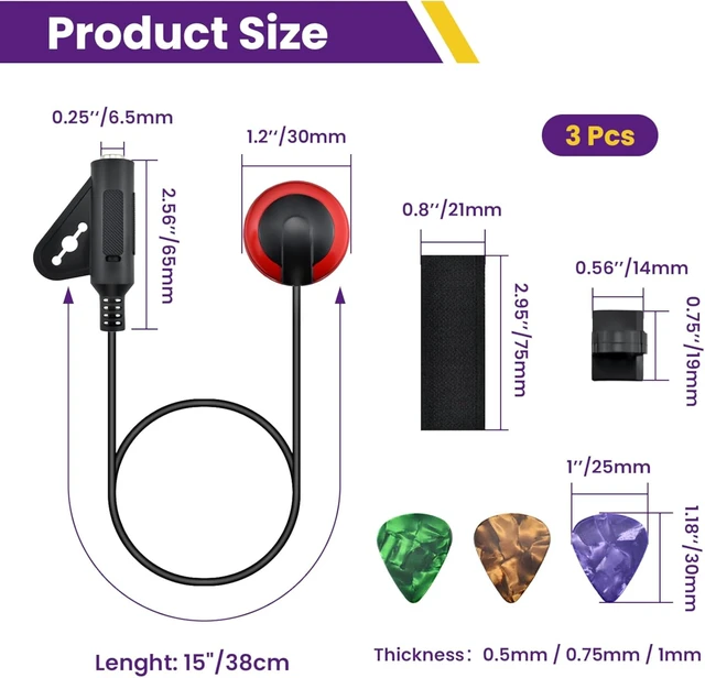 Alt view image 2 of 7 - 3 Pack Contact Microphone Piezo Pickup with 6Pcs Guitar Picks