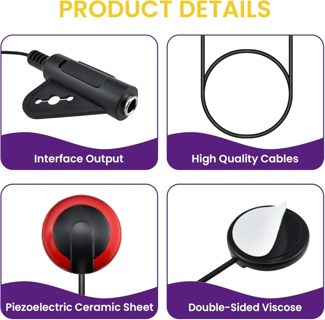 Alt view image 4 of 7 - 3 Pack Contact Microphone Piezo Pickup with 6Pcs Guitar Picks