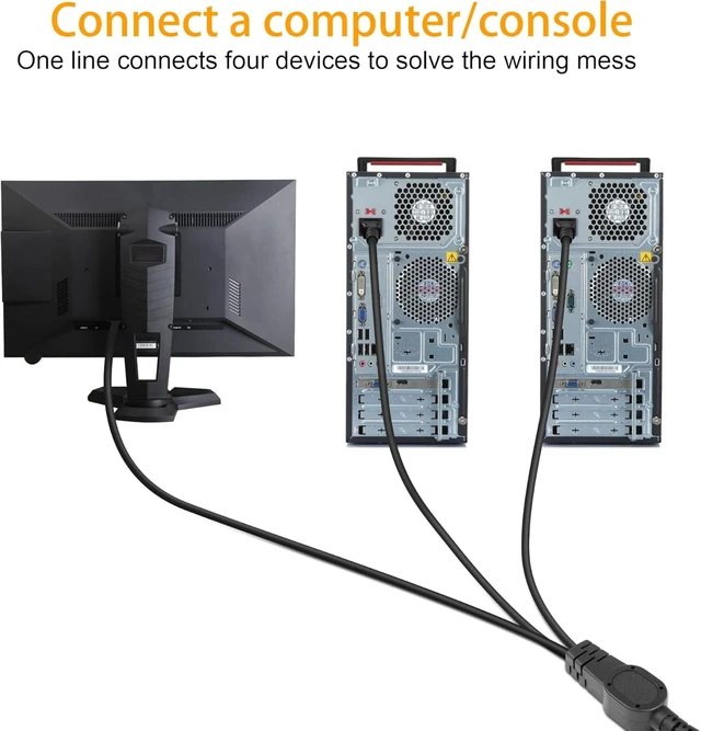Alt view image 3 of 7 - GELRHONR Computer Power Splitter Cord,18AWG 10A 125V NEMA 5-15P to 3 x IEC320 C13 Power Cable Supply for 3 Devices at a Time