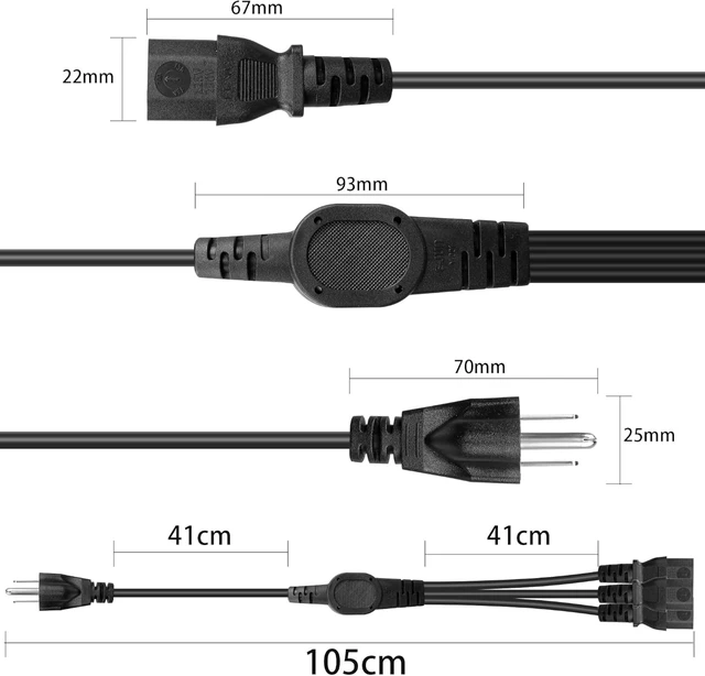 Alt view image 5 of 7 - GELRHONR Computer Power Splitter Cord,18AWG 10A 125V NEMA 5-15P to 3 x IEC320 C13 Power Cable Supply for 3 Devices at a Time