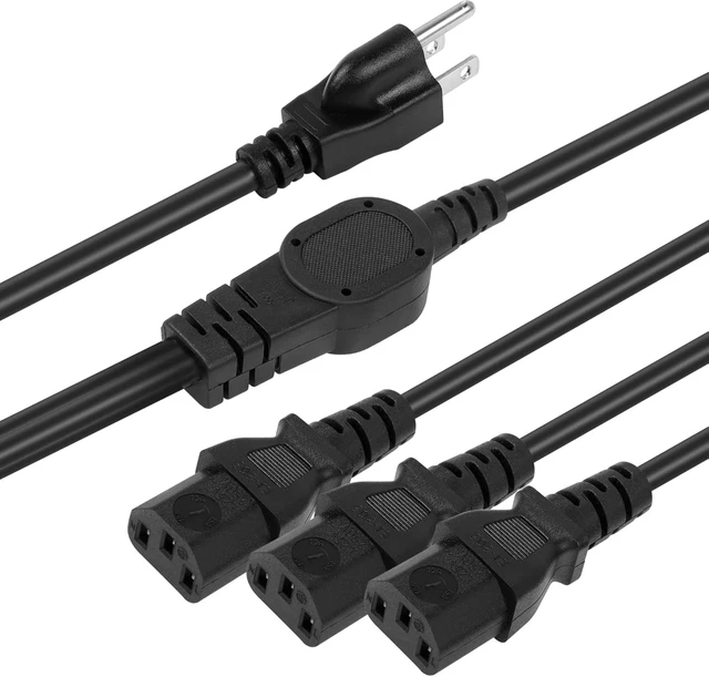 Alt view image 6 of 7 - GELRHONR Computer Power Splitter Cord,18AWG 10A 125V NEMA 5-15P to 3 x IEC320 C13 Power Cable Supply for 3 Devices at a Time