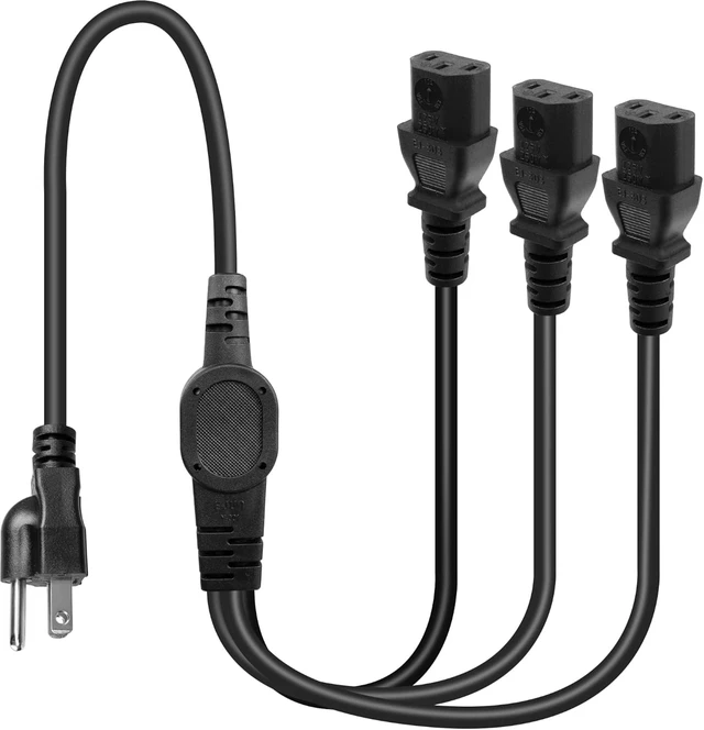 Alt view image 7 of 7 - GELRHONR Computer Power Splitter Cord,18AWG 10A 125V NEMA 5-15P to 3 x IEC320 C13 Power Cable Supply for 3 Devices at a Time