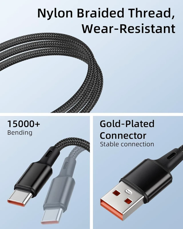 Alt view image 6 of 7 - GELRHONR 3 in 1 USB C Splitter Cable 1.25m 3A Type C Fast Charging Cord