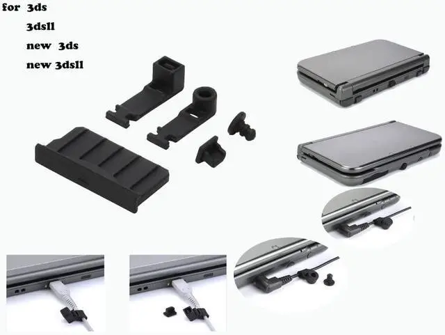 Alt view image 6 of 6 - 5PCS Dock Dust Plug Silicone Earphone Jack Charging Dust Proof Cover Dust Stopper Dustproof Case Kits for 3DS / NEW 3DS / 3DS XL LL/NEW 3DS XL LL Console Black