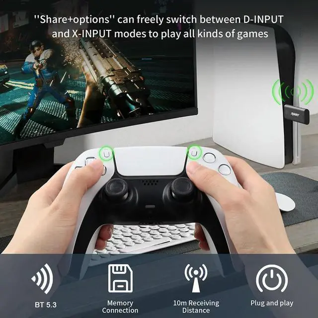 Main image of Controller PC Wireless Adapter USB Receiver Bluetooth-Compatible 5.3 Gamepad Converter Controller Adapter for Controller