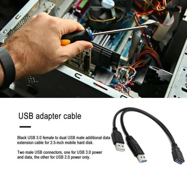 Alt view image 2 of 4 - Data Y Extension Splitter Cable USB 3.0 to Dual USB Extra Power Data Extension Cable for 2.5 inch External HDD