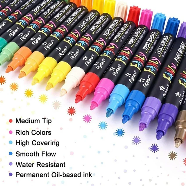 Alt view image 4 of 4 - Paint Pens Paint Markers, 20 Colors Oil-Based Waterproof Paint Marker Pen Set, Never Fade Quick Dry And Permanent