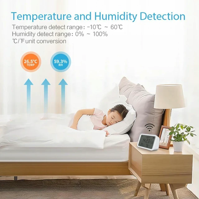 Alt view image 3 of 4 - Tuya Temperature Humidity Meter Powered 4 in 1 Humidity Meter 2.4GHz LCD Display Bluetooth-compatible 5.0