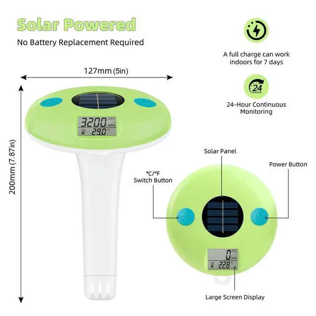 Alt view image 4 of 4 - Solar Charging Salinity Meter Waterproof Temp/Salt Tester Display Pool Salt Water Tester for Aquariums Swimming Pool