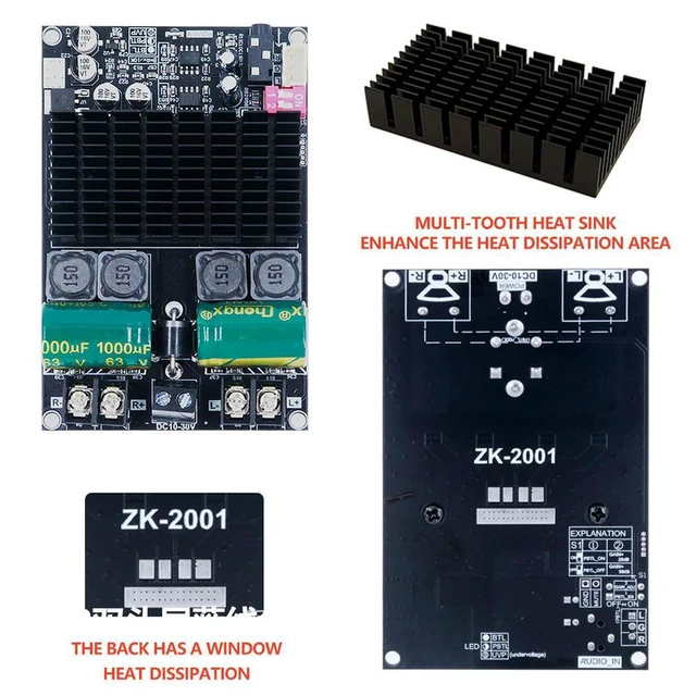 Alt view image 3 of 5 - ZK-2001 TPA3221 Pure Amplifier Board 100Wx2 Dual Channel Stereo Audio Amp DC 10-30V 200W AMP Bridged Mono Subwoofer Speaker