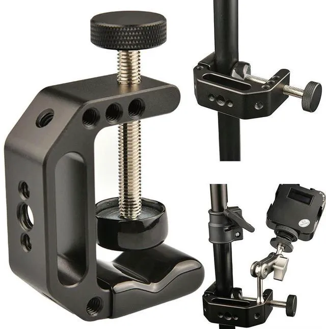 Main image of 2 Pcs Support Small C Clamp with 1/4inch-20 & 3/8inch-16 Thread Hole Desk Clamps Aluminum Alloy for Desktop Mount Holder