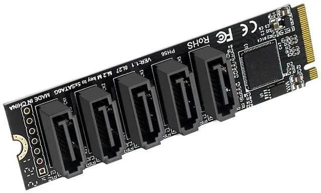 Main image of M.2 M-Key PCI Express To SATA 3.0 SSD Adapter Card JMB585 Chipset Expansion Card Support for OS//Linux 6Gbps 5 Ports