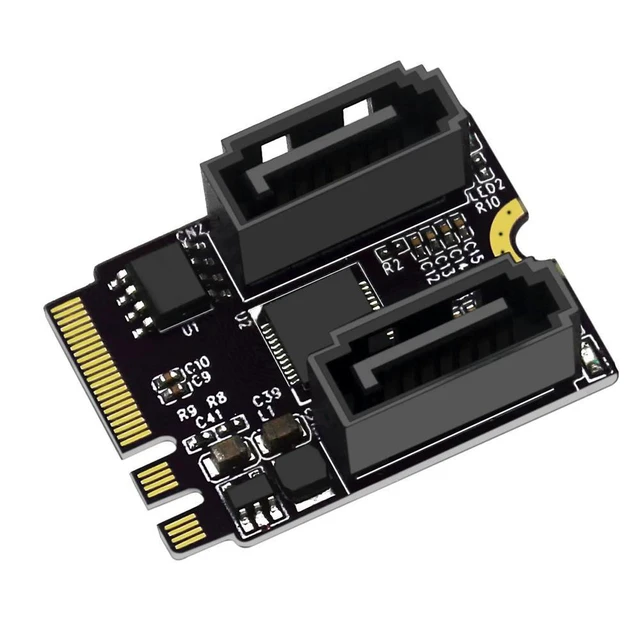 Alt view image 2 of 3 - M.2 (A+E) to Dual-Port SATA 6G Expansion Card M.2 to SATA 3.0 KEY A+E M.2 to SATA Hard Drive Adapter Card Driver-Free Card