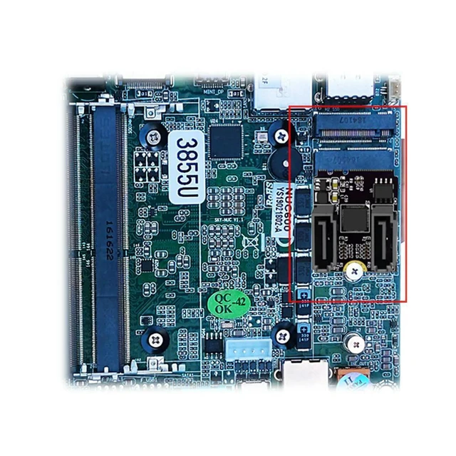 Alt view image 3 of 3 - M.2 (A+E) to Dual-Port SATA 6G Expansion Card M.2 to SATA 3.0 KEY A+E M.2 to SATA Hard Drive Adapter Card Driver-Free Card