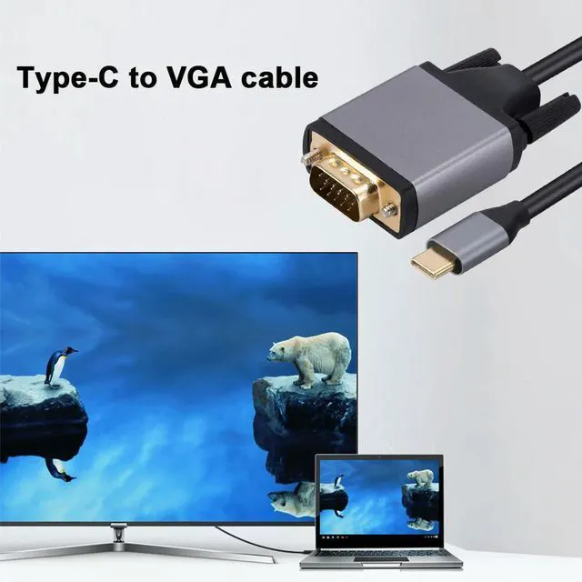 Alt view image 2 of 7 - Type-C To VGA Adapter Aluminum Alloy USB 3.1 Type-C To VGA USB-C Cable Converter USB3.1 HD Screen Cord for MacBook Projector