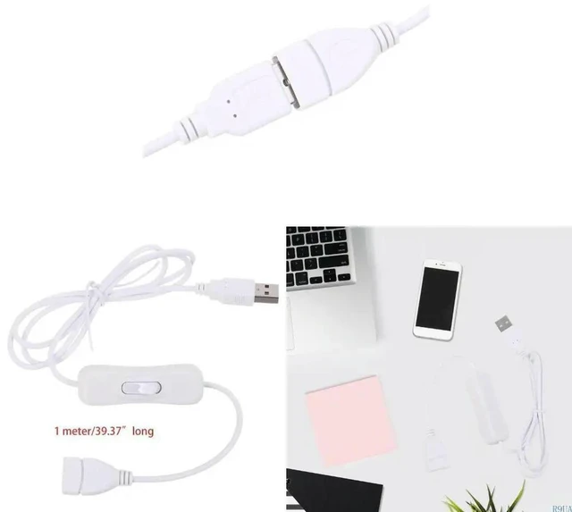 Main image of Extension Data Cable with ON/Off Switch for USB LED Strips Fan Desk Lamp