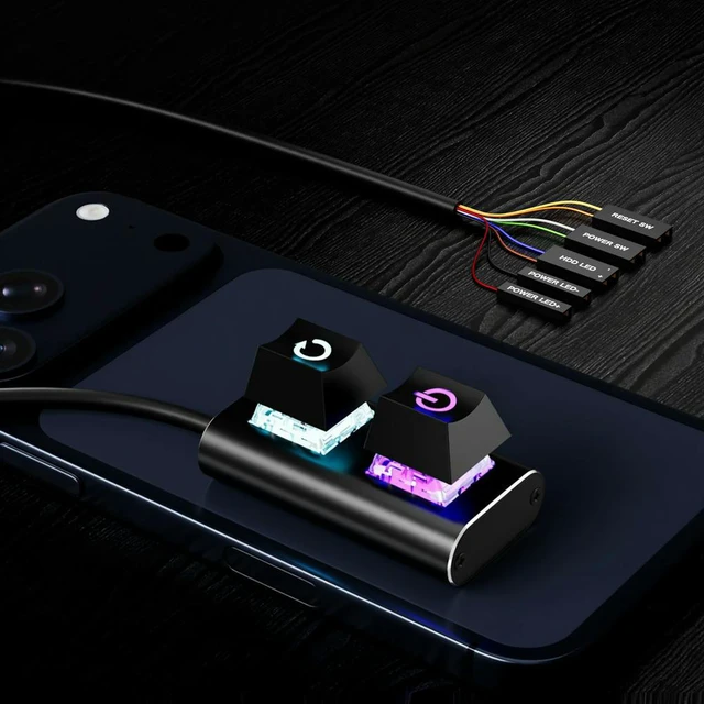 Alt view image 2 of 3 - 2m External Switch Power Button Motherboard Power Switch Extension Cable with LED Light Mechanical Desktop Power Switch for PC