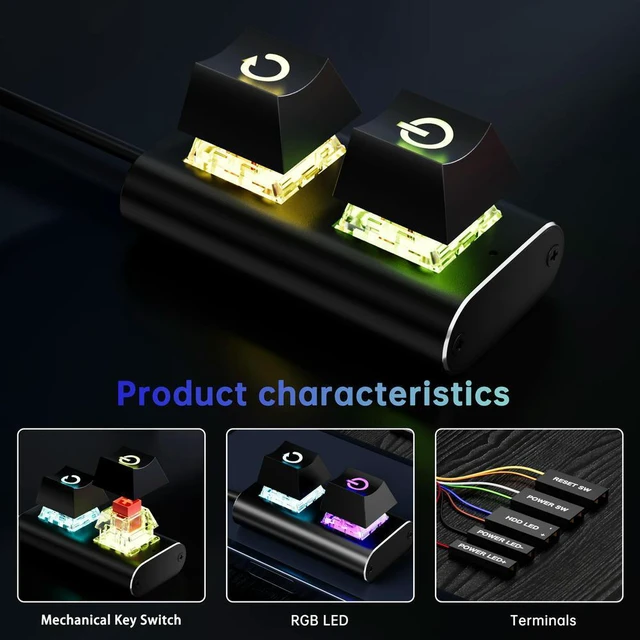Alt view image 3 of 3 - 2m External Switch Power Button Motherboard Power Switch Extension Cable with LED Light Mechanical Desktop Power Switch for PC