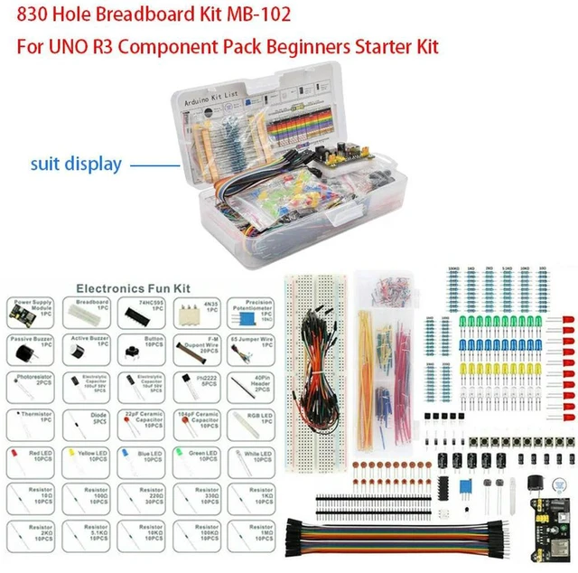 Main image of 830 Hole Breadboard Kit MB-102 for UNO R3 Element Pack Starter Kit for Beginners