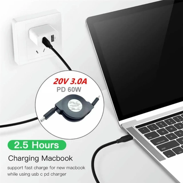 Alt view image 4 of 7 - Retractable PD 60W USB C to USB C Data Cable, Notebook Fast Charging Cord Compatible with Type C Phone Switch Tablets