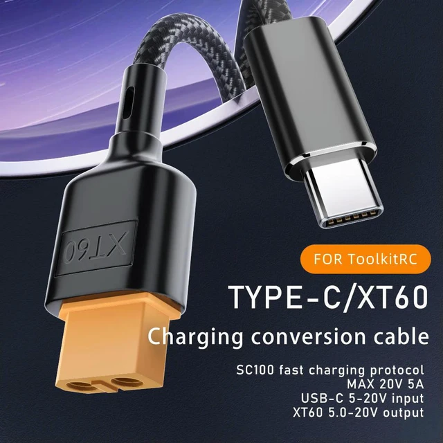 Alt view image 2 of 3 - XT60 Type-C Adapter USB-C Male to XT60 Charging Cable Converter for ToolkitRC SC100 PD2.0 100W 20V 5A Aircraft Model Power Line