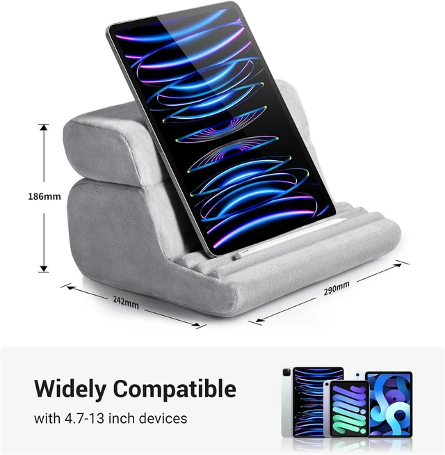 Alt view image 4 of 7 - Tablet Pillow Stand for Lap Soft Holder Bed with 3 Viewing Angles Adjustable Home Office Accessories Compatible with iPad Pro 13 12 11 10.5 Air Mini 5 4 3 2 Phone 16 15 14 E-Reader Grey