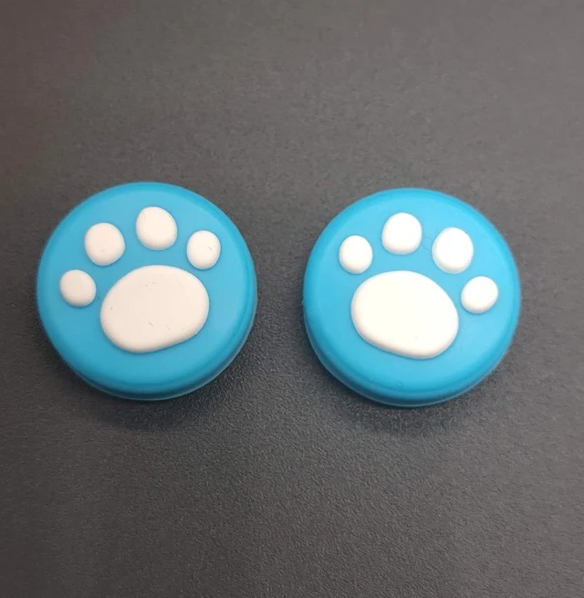 Main image of 2 x Silicone Analog Controller Thumb Stick Joystick Grips Cap for Switch NS & Switch Lite Controller ThumbStick Cute Cat Paw Claw (Blue-White)