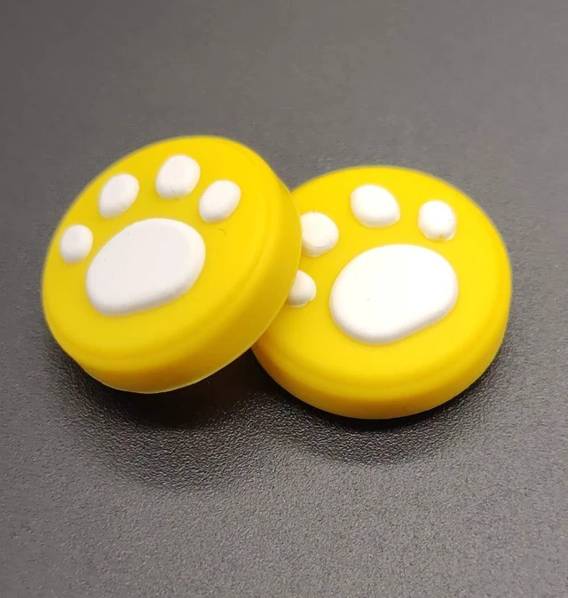 Main image of 2 x Silicone Analog Controller Thumb Stick Joystick Grips Cap for Switch NS & Switch Lite Controller Cute Cat Paw Claw (Yellow-White)