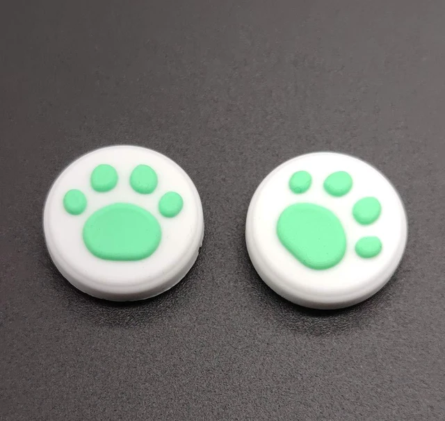 Main image of 2 x Silicone Analog Controller Thumb Stick Joystick Grips Cap for Switch NS & Switch Lite Controller ThumbStick Cute Cat Paw Claw (White-Green)