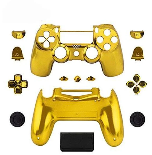 Main image of Full Housing Shell Case Cover with Buttons Mod Kit for PS4 Pro Slim JMD-040 Wireless Controller Replacement (Chrome Gold)