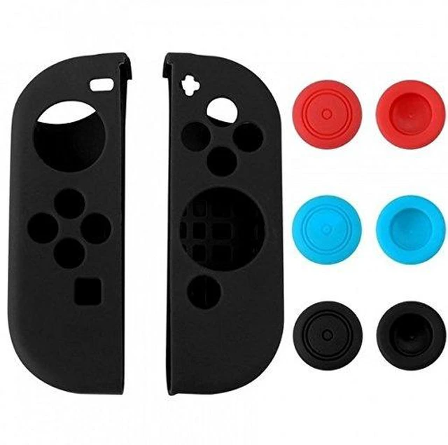 Main image of 8 in 1 Silicone Protective Skin Soft Shell Case with Thumbsticks Grips Caps Cover for Switch Controller Skin Black