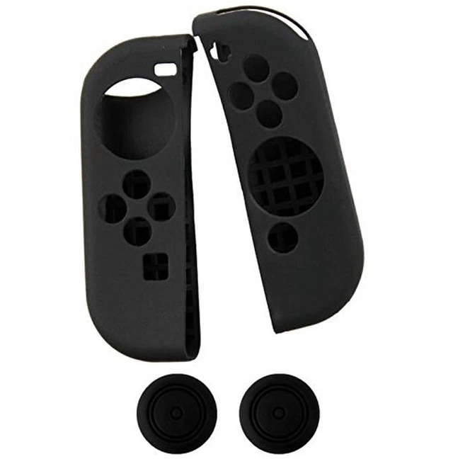 Alt view image 2 of 4 - 8 in 1 Silicone Protective Skin Soft Shell Case with Thumbsticks Grips Caps Cover for Switch Controller Skin Black