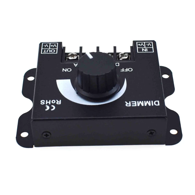 Alt view image 2 of 5 - LED Light Strip Dimmer, DC 12V-24V 30A PWM Dimming Controller for Dimmer Knob Adjust Brightness ON/Off Switch with Aluminum Housing