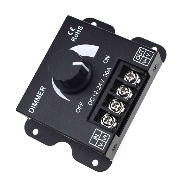 Alt view image 3 of 5 - LED Light Strip Dimmer, DC 12V-24V 30A PWM Dimming Controller for Dimmer Knob Adjust Brightness ON/Off Switch with Aluminum Housing
