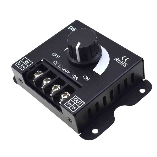 Alt view image 4 of 5 - LED Light Strip Dimmer, DC 12V-24V 30A PWM Dimming Controller for Dimmer Knob Adjust Brightness ON/Off Switch with Aluminum Housing