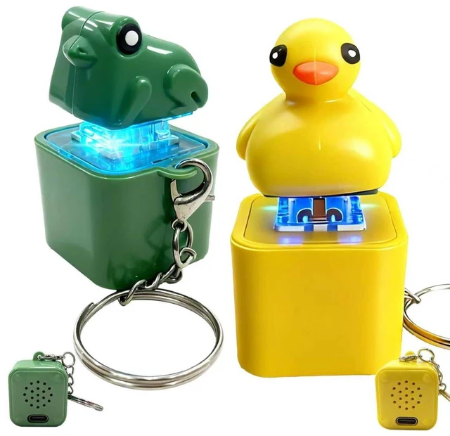 Alt view image 2 of 6 - Quacking Duck & Croaking Frog Fidget Toy, Rechargeable Quacking Duck Keychain with Sound LED Lights, Duck & Frog Fidget Clicker, Fun & Portable Anxiety Relief Toy (Duck+Frog)