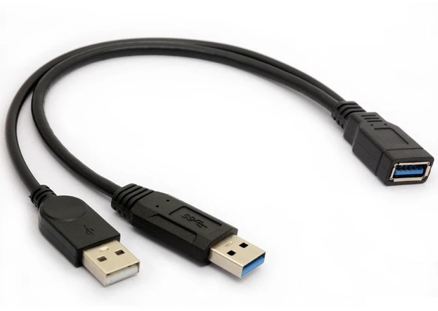 Main image of USB 3.0 Cable Dual Power Charge Cables Y Adapter (30cm) | Type A Lead Male to Female Extension Code 30cm (5Gbps Data Transfer and Charging)