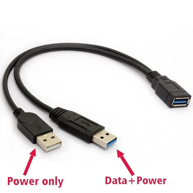 Alt view image 4 of 4 - USB 3.0 Cable Dual Power Charge Cables Y Adapter (30cm) | Type A Lead Male to Female Extension Code 30cm (5Gbps Data Transfer and Charging)