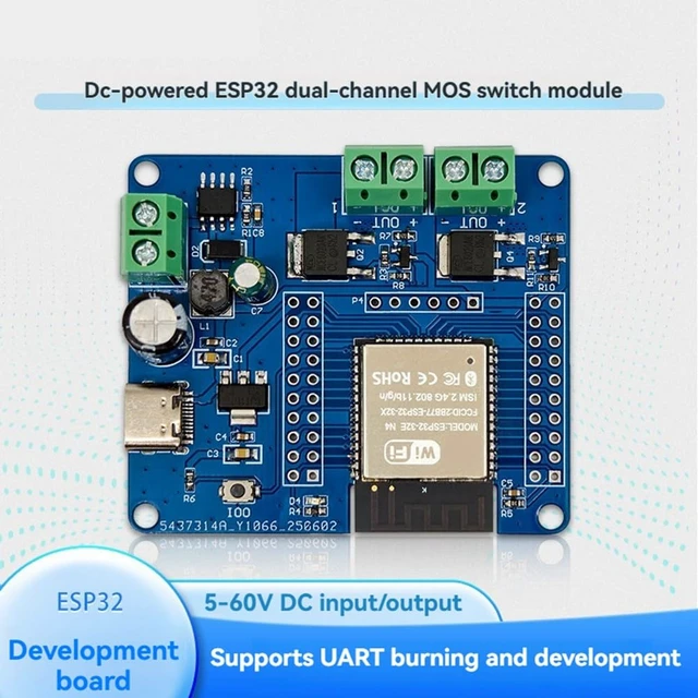 Alt view image 2 of 6 - ESP32 4-Channel MOS Switch Module DC5-60V On-Board ESP32-32E WiFi and BLE Module DC Powered