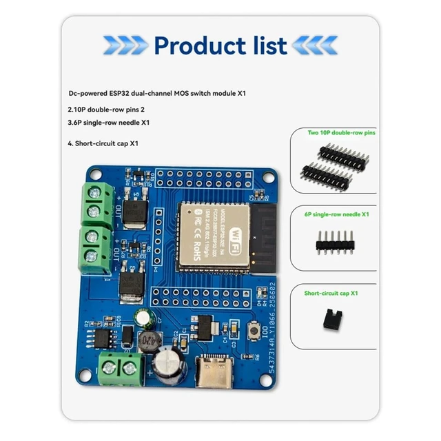 Alt view image 6 of 6 - ESP32 4-Channel MOS Switch Module DC5-60V On-Board ESP32-32E WiFi and BLE Module DC Powered
