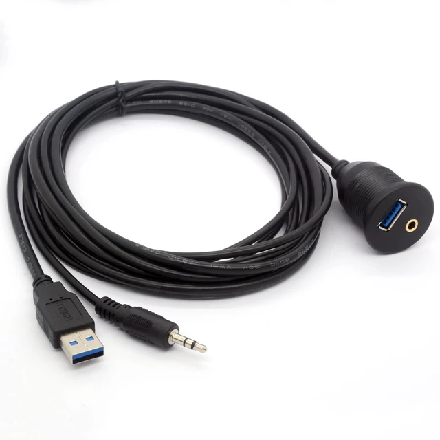 Alt view image 2 of 5 - USB 3.0 Flush Mount Cable (2 Meter/6Ft) | USB 3.0 and 3.5mm Aux Extention Mount,Flush,Dash,Panel Mount Cable 1/8 AUX for Car Bike Boat Motorcycle Radio Stereo Android