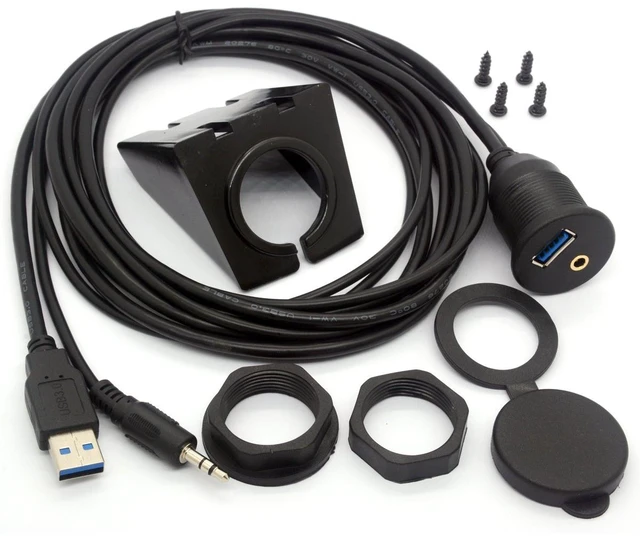 Main image of USB 3.0 Flush Mount Cable (2 Meter/6Ft) | USB 3.0 and 3.5mm Aux Extention Mount,Flush,Dash,Panel Mount Cable 1/8 AUX for Car Bike Boat Motorcycle Radio Stereo Android