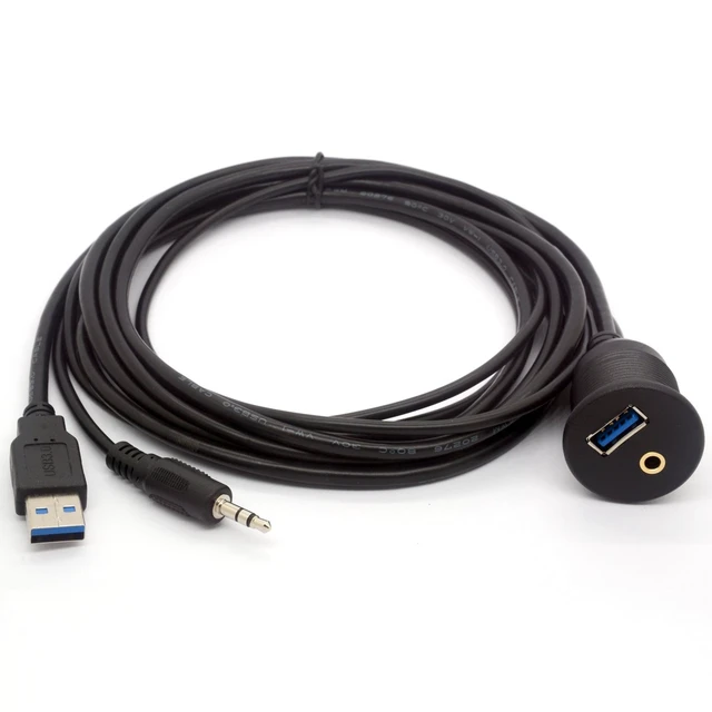 Alt view image 3 of 5 - USB 3.0 Flush Mount Cable (2 Meter/6Ft) | USB 3.0 and 3.5mm Aux Extention Mount,Flush,Dash,Panel Mount Cable 1/8 AUX for Car Bike Boat Motorcycle Radio Stereo Android