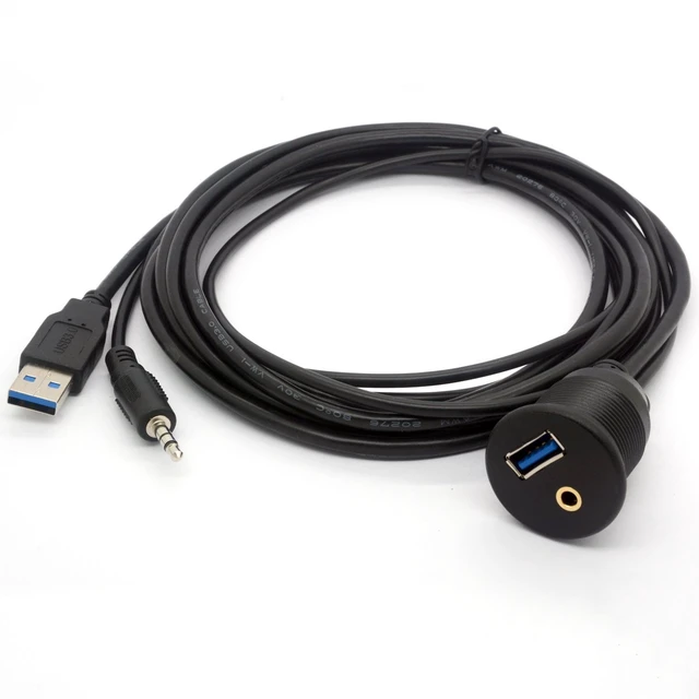 Alt view image 4 of 5 - USB 3.0 Flush Mount Cable (2 Meter/6Ft) | USB 3.0 and 3.5mm Aux Extention Mount,Flush,Dash,Panel Mount Cable 1/8 AUX for Car Bike Boat Motorcycle Radio Stereo Android